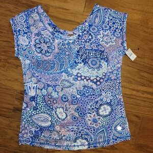 Talbots Blue Paisley Women's Top XS NWT!